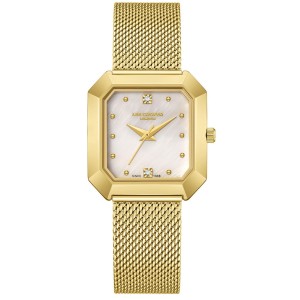 Women’s stainless steel watch with square case, mother-of-pearl dial and gold bracelet