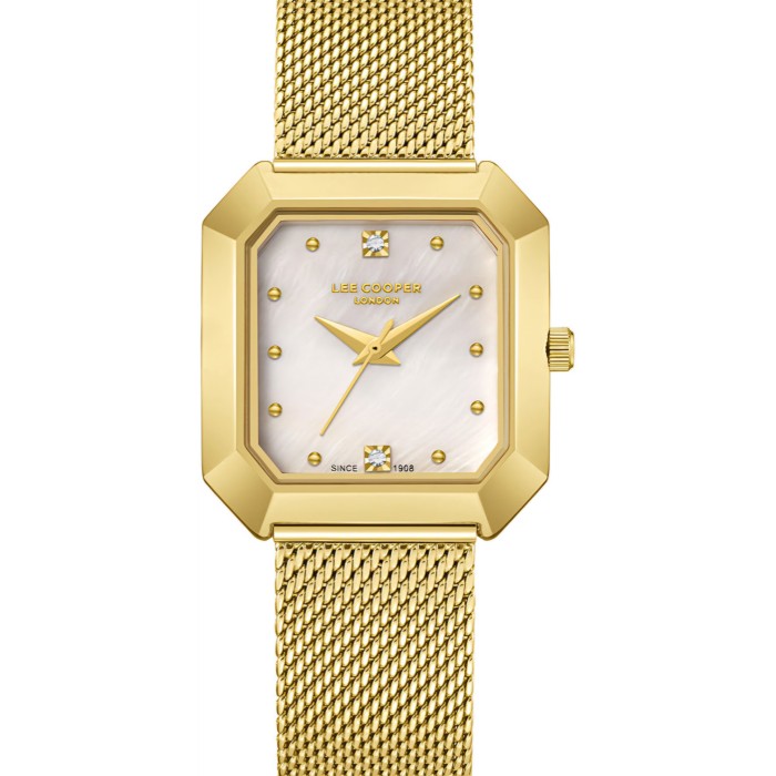 Γυναικείο ρολόι από ανοξείδωτο ατσάλι με τετράγωνη κάσα, φίλντισι καντράν και χρυσό μπρασελέ