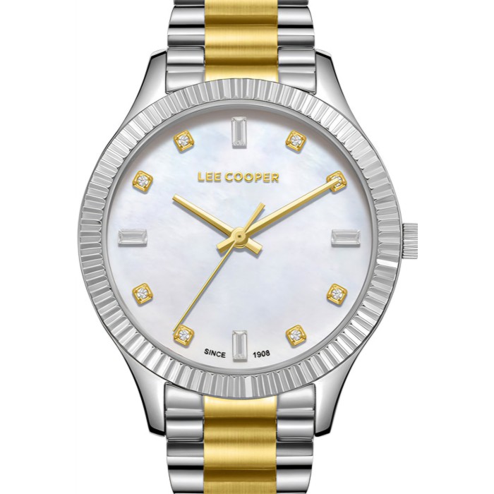 Δίχρωμο ρολόι Lee Cooper με λευκό καντράν, κρυστάλλινες ενδείξεις ώρας και μεταλλικό μπρασελέ