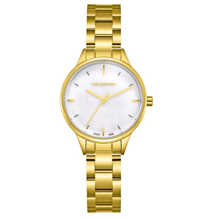 Lee Cooper gold watch with white dial and metal bracelet