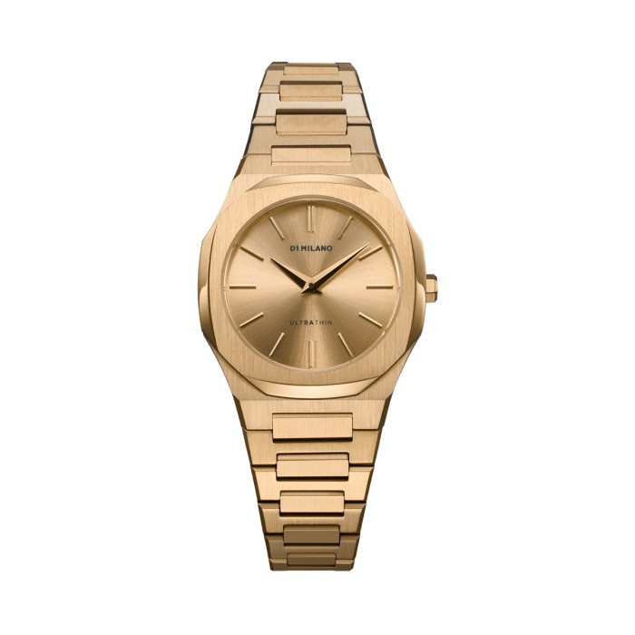 D1 Milano ultrathin watch with gold tone dial and stainless steel bracelet