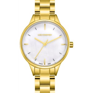 Lee Cooper gold watch with white dial and metal bracelet