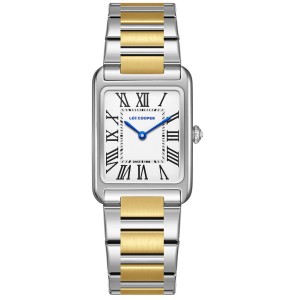 Lee Cooper rectangular two-tone watch with white dial and metal bracelet