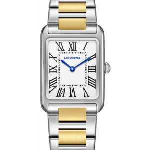 Lee Cooper rectangular two-tone watch with white dial and metal bracelet