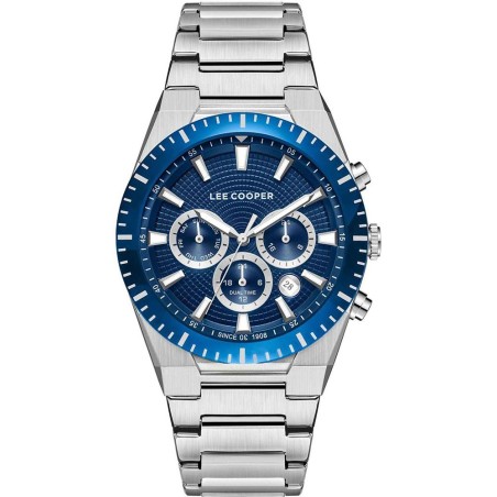 Lee Cooper multifunction watch with blue textured dial and metal bracelet