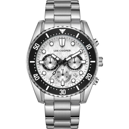 Lee Cooper multifunction watch with silver dial, black bezel and metal bracelet