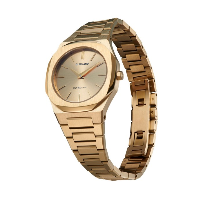 D1 Milano ultrathin watch with gold tone dial and stainless steel bracelet