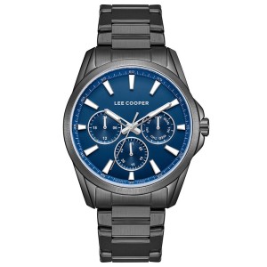 Lee Cooper multifunction watch with blue dial and black metal bracelet