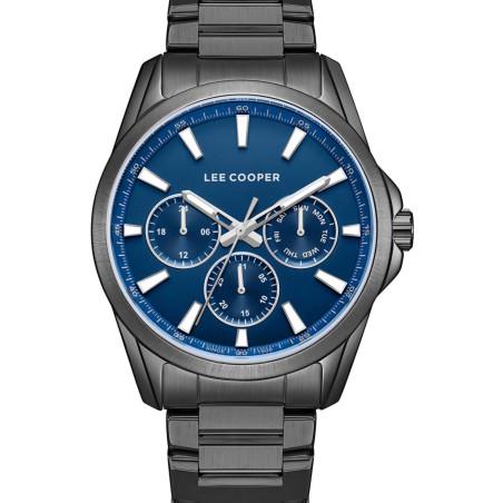 Lee Cooper multifunction watch with blue dial and black metal bracelet