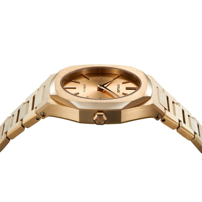 D1 Milano ultrathin watch with gold tone dial and stainless steel bracelet