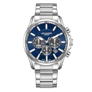 Lee Cooper chronograph watch with blue dial and silver bracelet