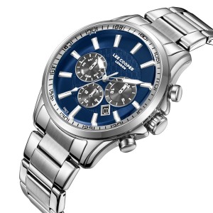 Lee Cooper chronograph watch with blue dial and silver bracelet