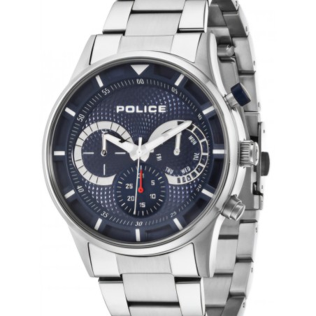 Police watch with silver metal bracelet and blue dial