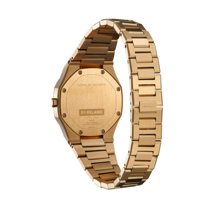 D1 Milano ultrathin watch with gold tone dial and stainless steel bracelet