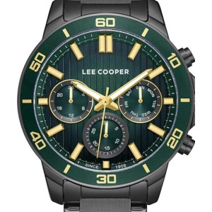 Ρολόι multifunction Lee Cooper με πράσινο καντράν και μαύρο μεταλλικό μπρασελέ