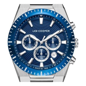Lee Cooper multifunction watch with blue textured dial and metal bracelet