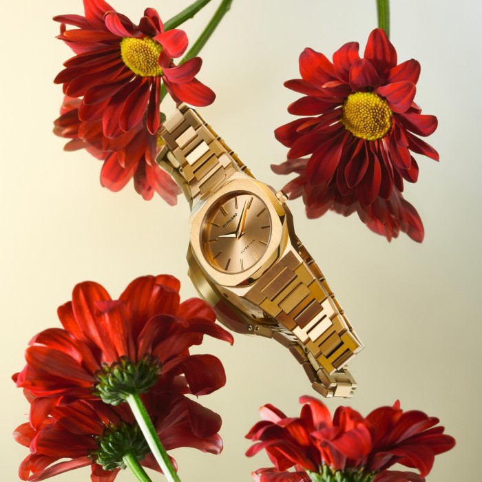 D1 Milano ultrathin watch with gold tone dial and stainless steel bracelet