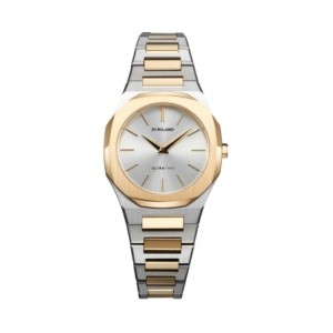 D1 Milano ultrathin watch with silver dial and two-tone stainless steel bracelet