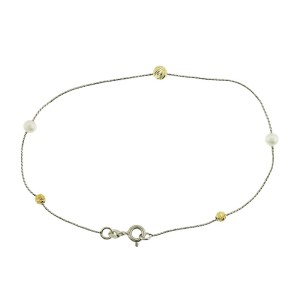 14K white gold chain bracelet with pearl