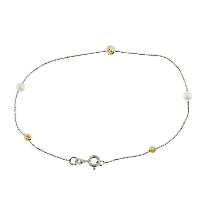 14K white gold chain bracelet with pearl