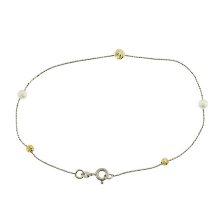 14K white gold chain bracelet with pearl