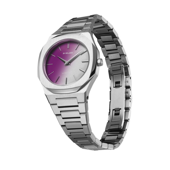 D1 Milano ultrathin watch with purple gradient dial and stainless steel bracelet