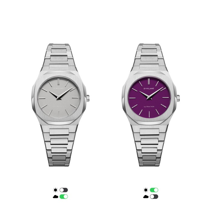 D1 Milano ultrathin watch with purple gradient dial and stainless steel bracelet