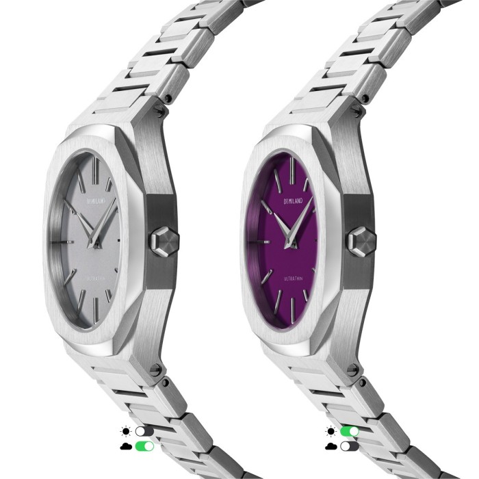 D1 Milano ultrathin watch with purple gradient dial and stainless steel bracelet