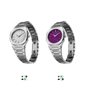 Λεπτό ρολόι D1 Milano με μωβ gradient καντράν και ατσάλινο μπρασελέ