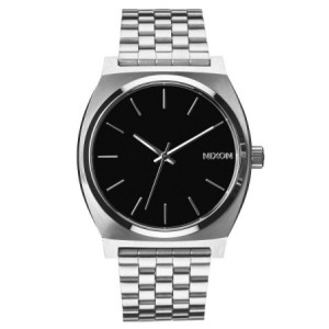 Nixon watch with silver bracelet and black dial