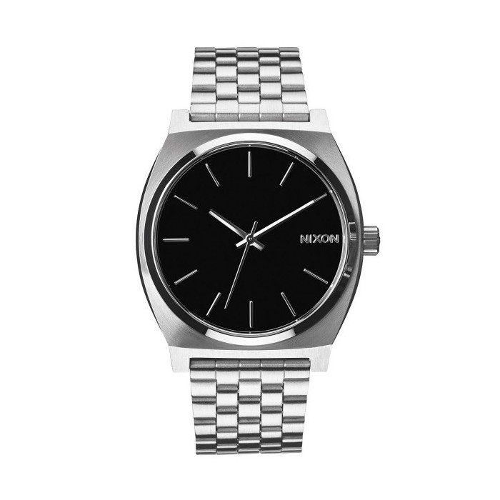 Nixon watch with silver bracelet and black dial