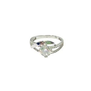 14K white gold ring with zircon stones