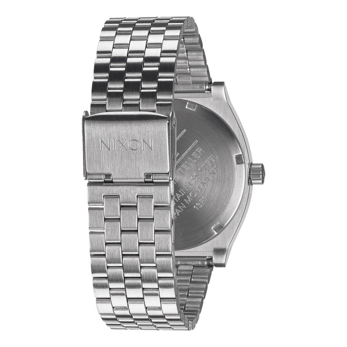 Nixon watch with silver bracelet and black dial