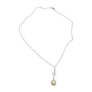 14K white gold necklace with pearl and zircon stones