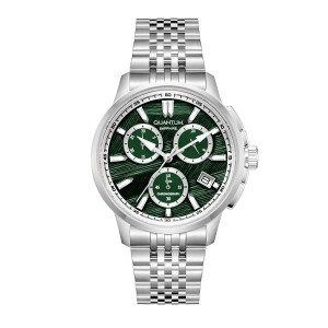 Ρολόι Quantum chronograph με πράσινο καντράν και ασημί μπρασελέ