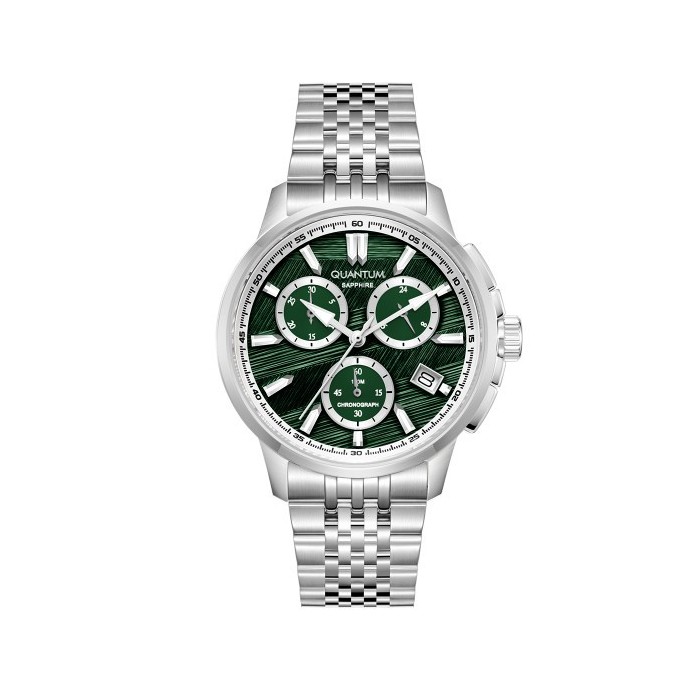 Ρολόι Quantum chronograph με πράσινο καντράν και ασημί μπρασελέ