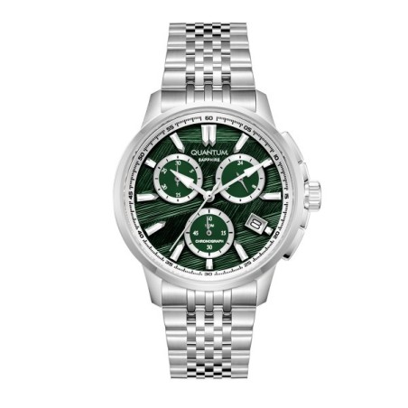 Ρολόι Quantum chronograph με πράσινο καντράν και ασημί μπρασελέ