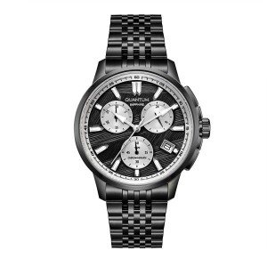 Quantum chronograph watch with black dial and black bracelet