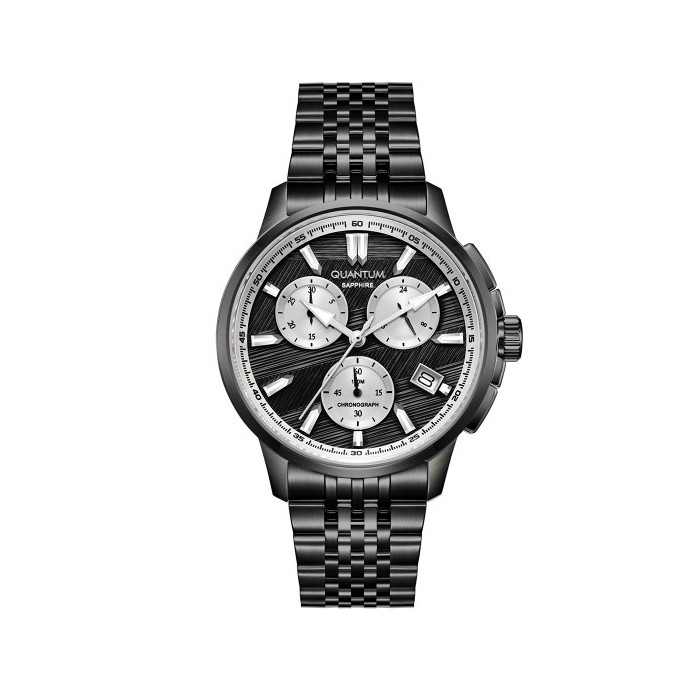 Ρολόι Quantum chronograph με μαύρο καντράν και μαύρο μπρασελέ