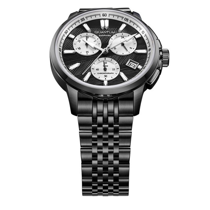 Ρολόι Quantum chronograph με μαύρο καντράν και μαύρο μπρασελέ