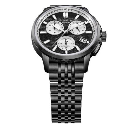 Ρολόι Quantum chronograph με μαύρο καντράν και μαύρο μπρασελέ