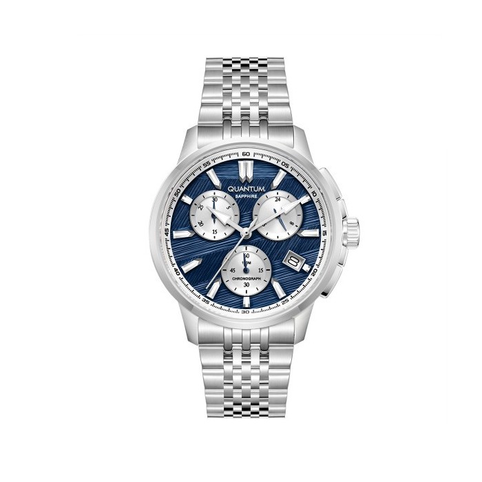 Ρολόι Quantum chronograph με μπλε καντράν και ασημί μπρασελέ