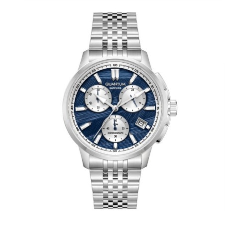 Ρολόι Quantum chronograph με μπλε καντράν και ασημί μπρασελέ
