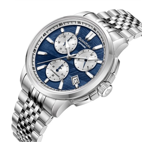 Ρολόι Quantum chronograph με μπλε καντράν και ασημί μπρασελέ
