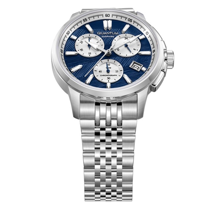 Ρολόι Quantum chronograph με μπλε καντράν και ασημί μπρασελέ