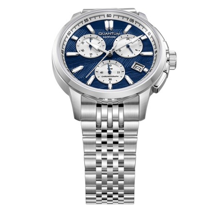 Ρολόι Quantum chronograph με μπλε καντράν και ασημί μπρασελέ