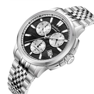 Ρολόι Quantum chronograph με μαύρο καντράν και ασημί μπρασελέ